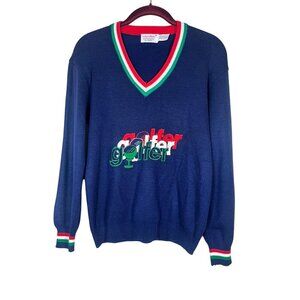 Vintage Retro Sweater M Blue Golf Embroidery Preppy Old Money Classic Chic 80s